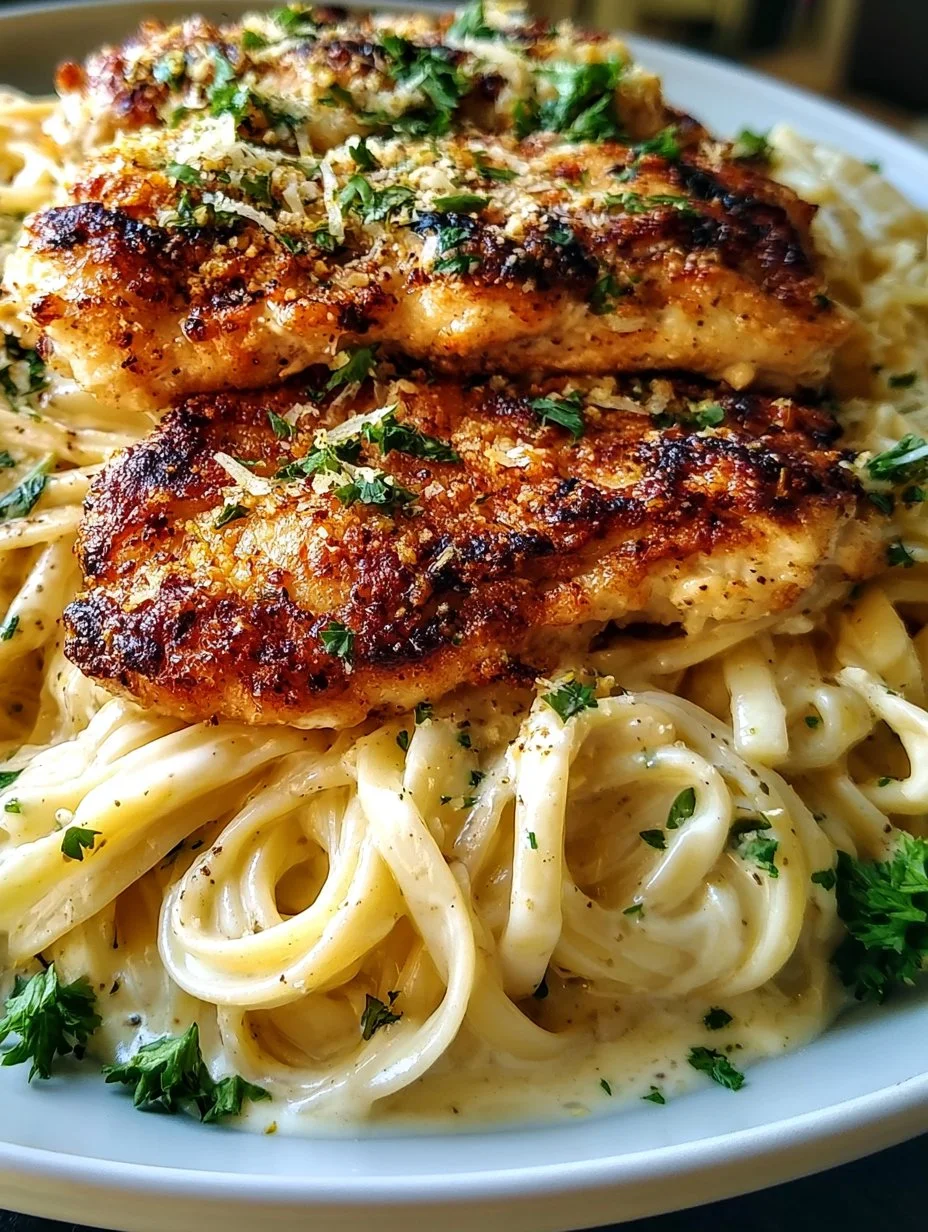 Pasta Alfredo mit gebratenem Hähnchen