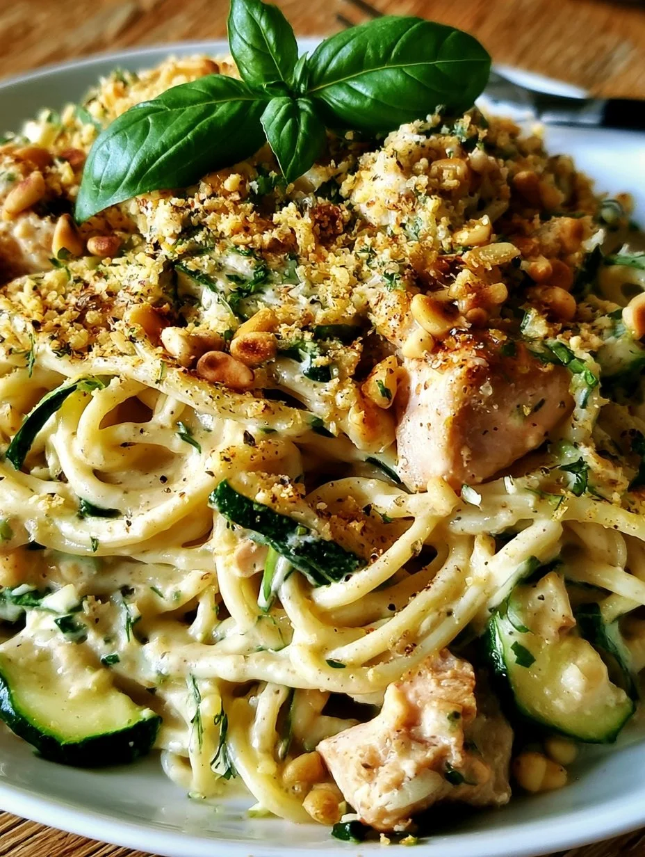 Zucchini Parmesan Pasta mit Hähnchen