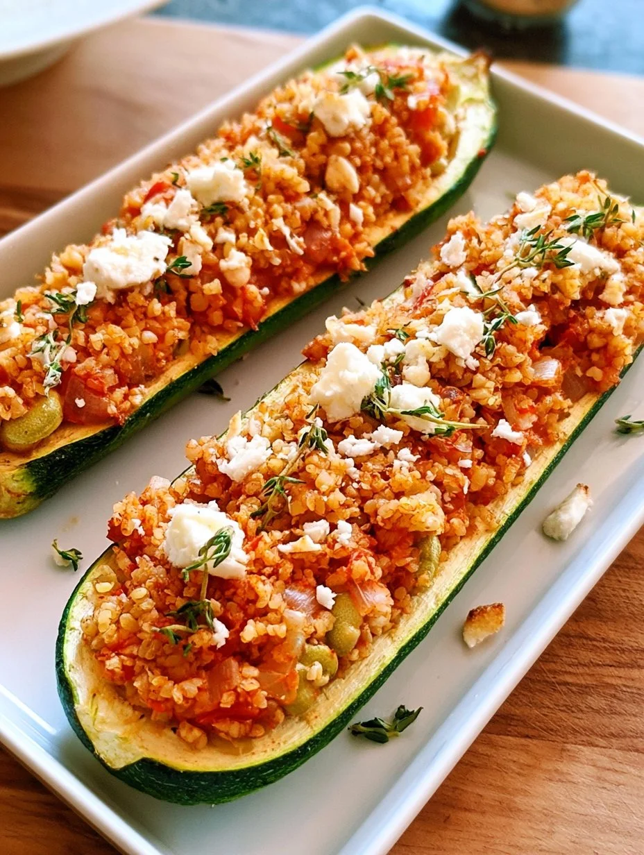 Rezept für vegetarisch gefüllte Zucchini mit Bulgur