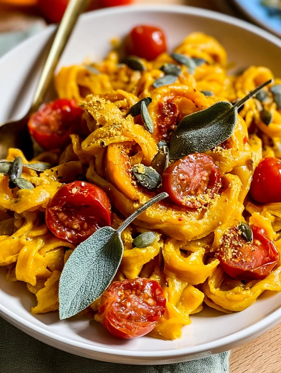 Vegane Kürbispasta mit Salbei und Kirschtomaten Rezept